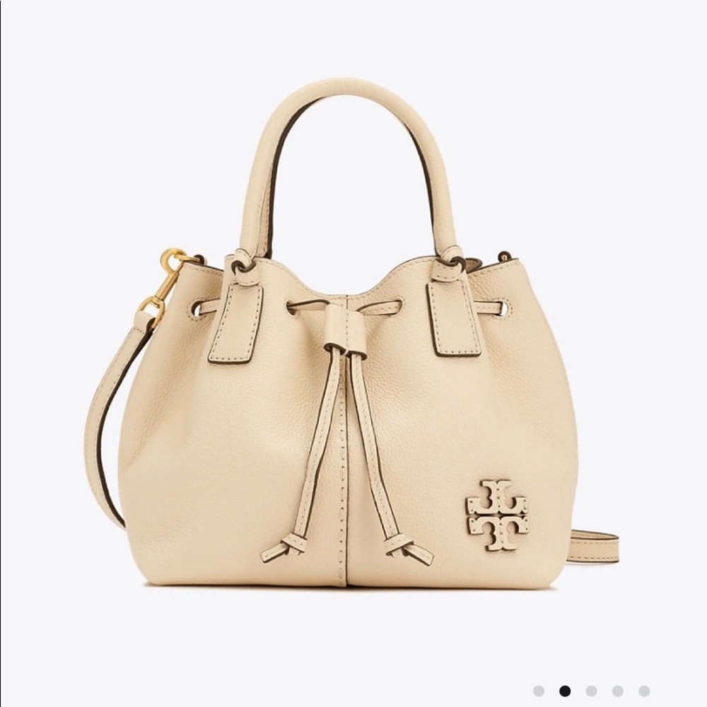 TORY BURCH MCGRAW SMALL DRAWSTRING SATCHEL - CREAM